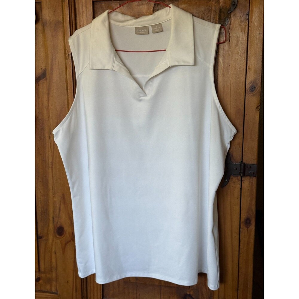 Chico's Zenergy White Sleeveless Jersey Open Neck Top Size 3 (18)